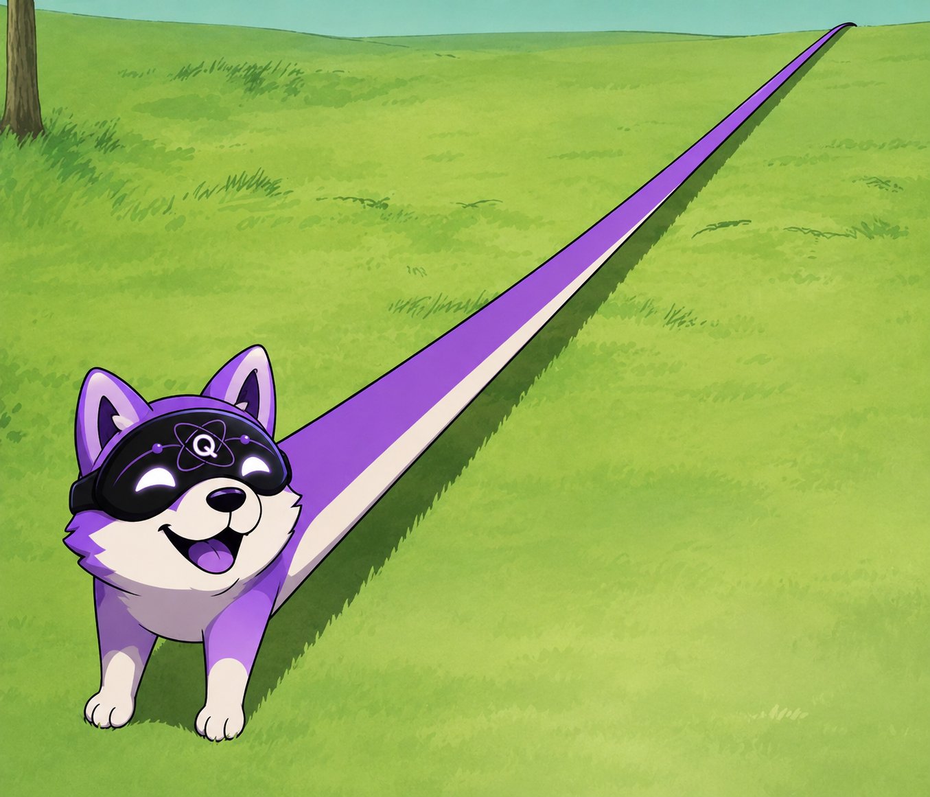 Quantum Inu sprinting across a field
